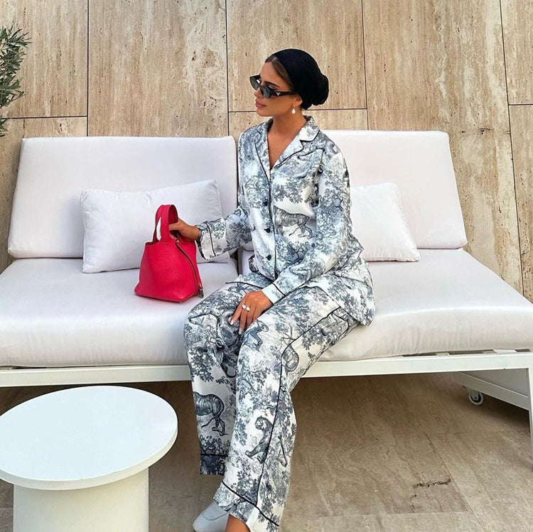 Printed Collared Shirt & Pants Set