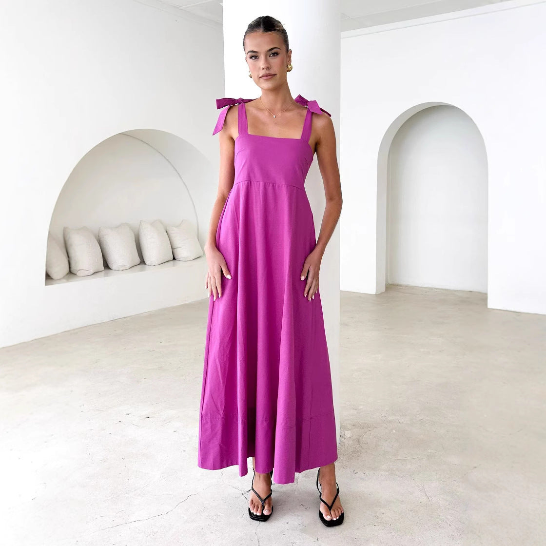 Women's Spaghetti-Strap Smocked Tie Maxi Dress