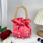 Women's Pearl-Embellished Bucket Handbag