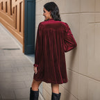 Velvet V-Neck Long Sleeve Midi Dress