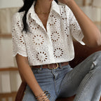 Bohemian Vacation Hollow Out CO Embroidered Shirt Women