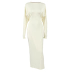 Crew-Neck Backless Cutout Long-Sleeve Bodycon Maxi Dress
