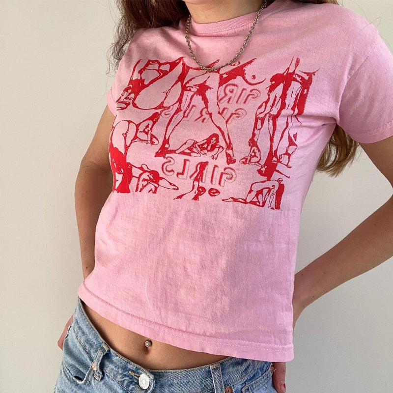Abstract Print Cropped T-Shirt