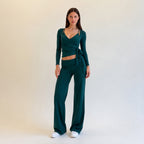 Women's V-Neck Top and Straight-Leg Pants Set