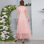 Mesh-Panel Crew-Neck Maxi Dress