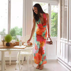 Women's Floral V-Neck Backless Maxi Dress