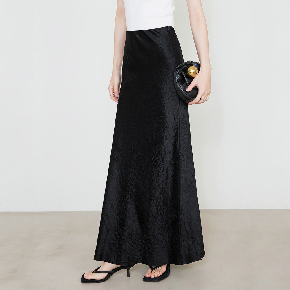 Summer Satin High Waist Elastic Hand-Held Pattern Skirt