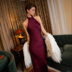 Women's Sexy Backless Halter Satin Dress Women Elegant Dress Maxi Dress