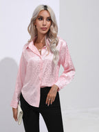 Women’s Green Leopard Print Satin Shirt