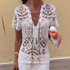 Women's Embroidered Lace-Up Beach Top