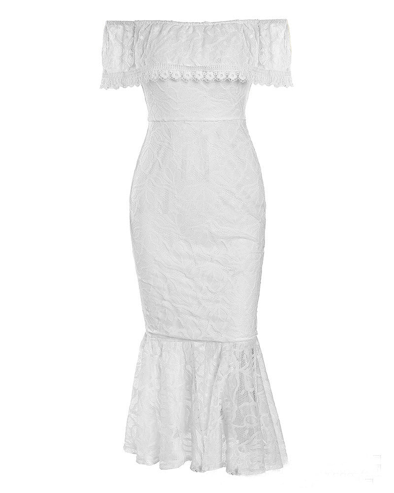 Women's White Off-Shoulder Lace Cocktail Dress