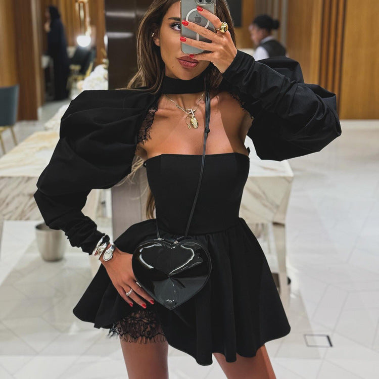 Black Strapless Two-Piece A-Line Dress