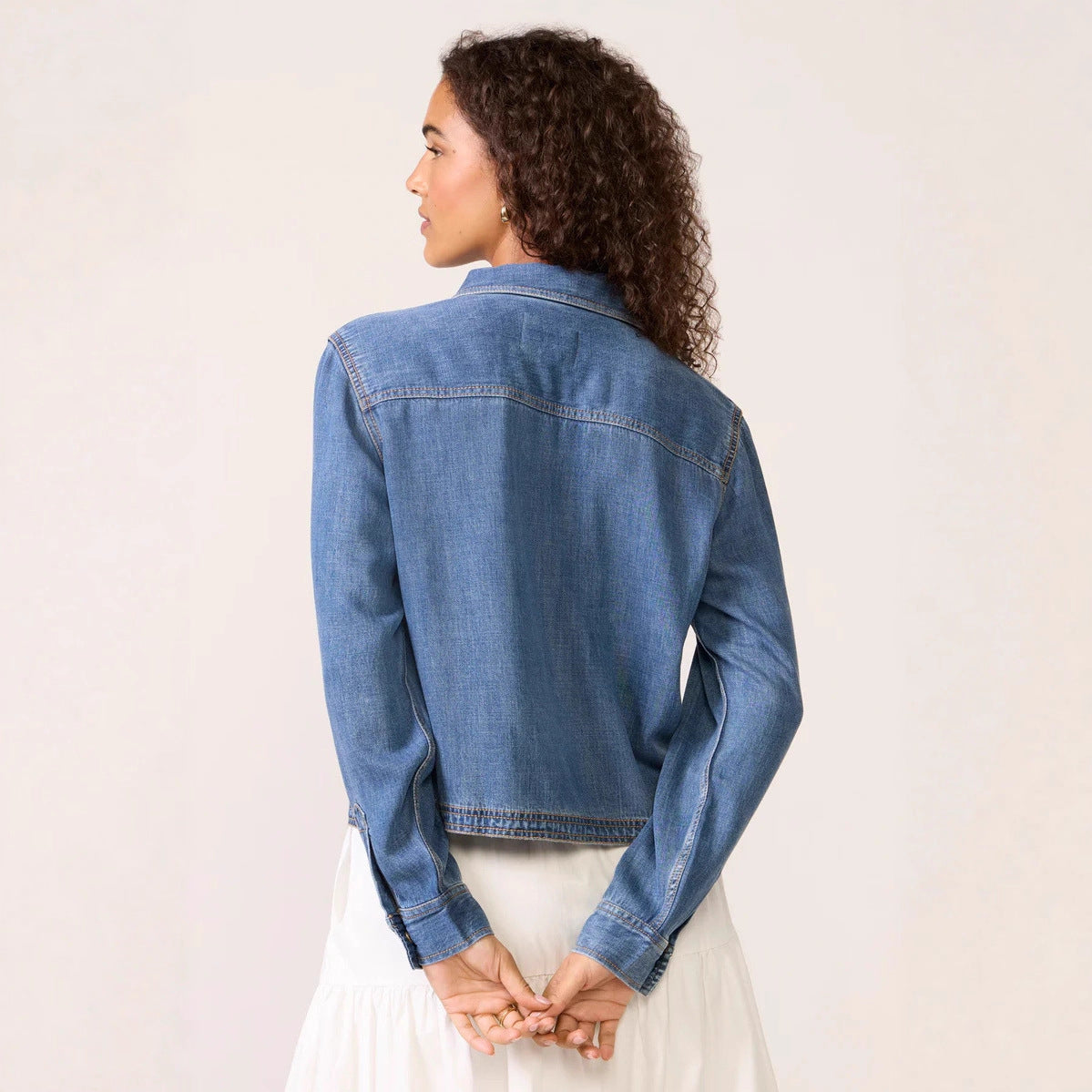 Women's Polo Collar V Neck Pullover Denim Shirt