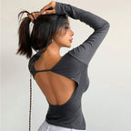 Women Slim T Shirt Bare Back Beautiful Back