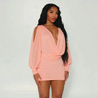 Women's Cowl Neck Backless Long Sleeve Mini Dress