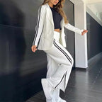 Women's Autumn Winter Women's Casual Polo Collar Suit Wide Leg Pants
