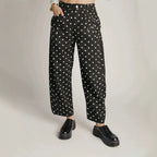 Women's Polka Dot Bow Detail Straight-Leg Trousers