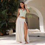 Lace-Trim Split Maxi Dress