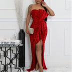 Elegant Lady off the Shoulder Sexy Slim Long Sleeve Dress Sequined Dress