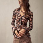 Women's Summer Printed Shirt Women Slim Fit Slimming Retro Office Vacation Top