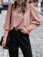 Women's Button-Front Long-Sleeve Blouse – Relaxed Office Top