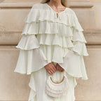 Hierarchical Design Elegant Tiered Ruffle Maxi Dress Loose Lace Up