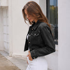 Collared Double Flap Chest Bag Metal Breasted Long Sleeve