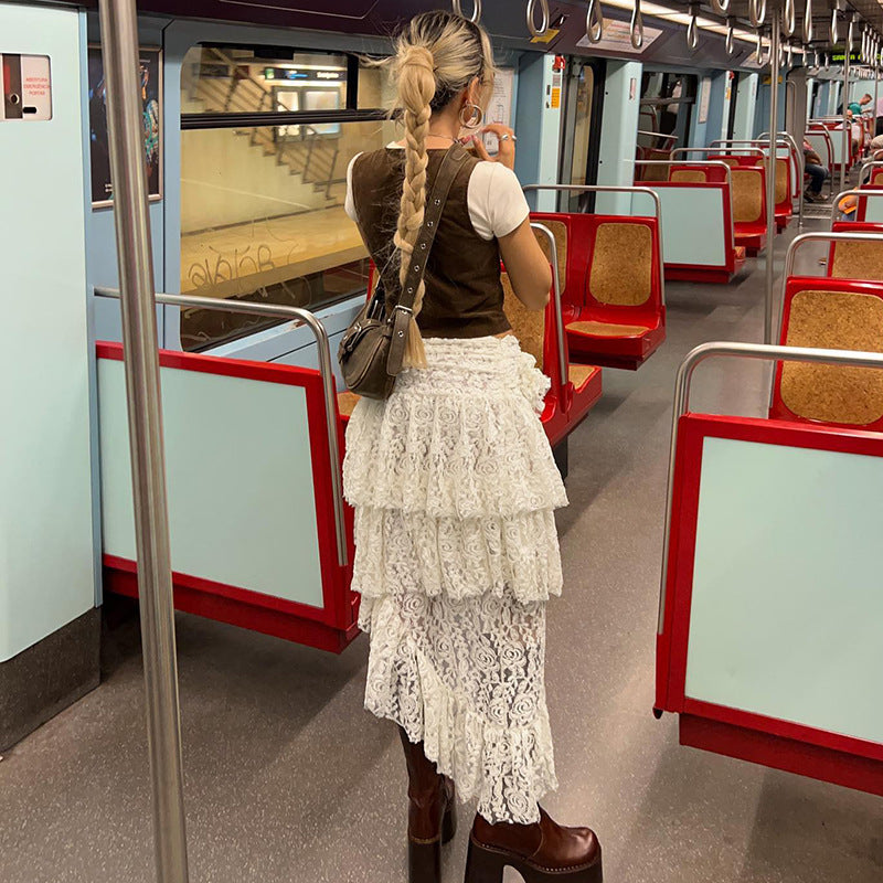Bohemian Non Matream Solid Color Lace Stitching Skirt