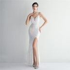 Women's Sequin Long Camisole Gown Cocktail Slim Fit Evening Dress Elegant