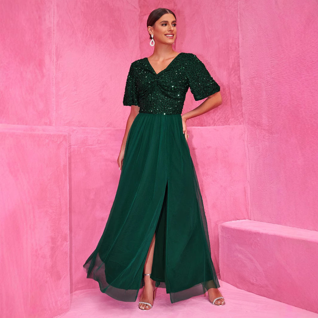 Sequined A-Line Tulle Evening Dress