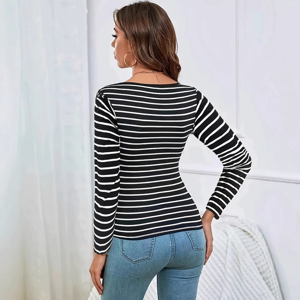 Women's Popular Women Short Sleeved T Shirt Striped Comfortable Sexy Slim Fit