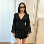 Women's Lace-Trim V-Neck Short Dress