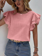 Lotus Leaf Batwing Loose Short Sleeve Top