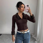 Women's Faux Fur Collar Button Front Top