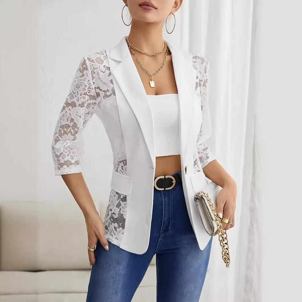 Solid Lace-Stitching Blazer