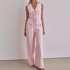 Sleeveless Vest Lace up Top Loose Trousers
