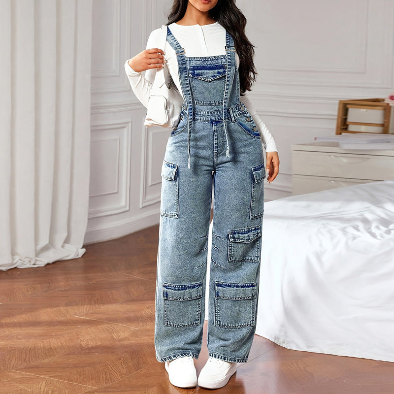 Women's High-Waist Denim Dungarees