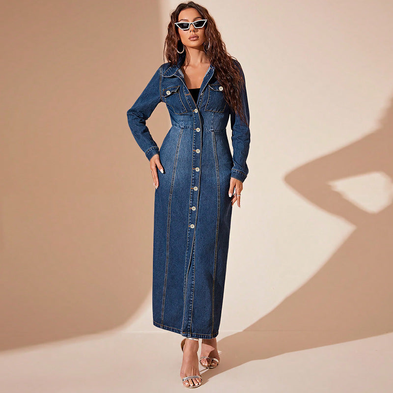 Button-Front Denim Coat Dress