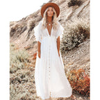 Women's Button Drawstring Beach Cover-Up Shirt