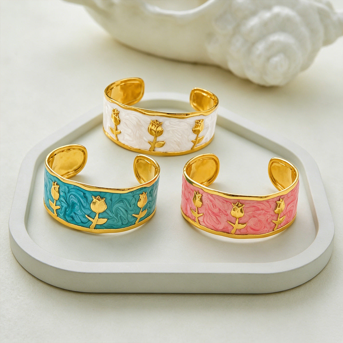 Women's Tulip Enamel Open Ended Bracelet