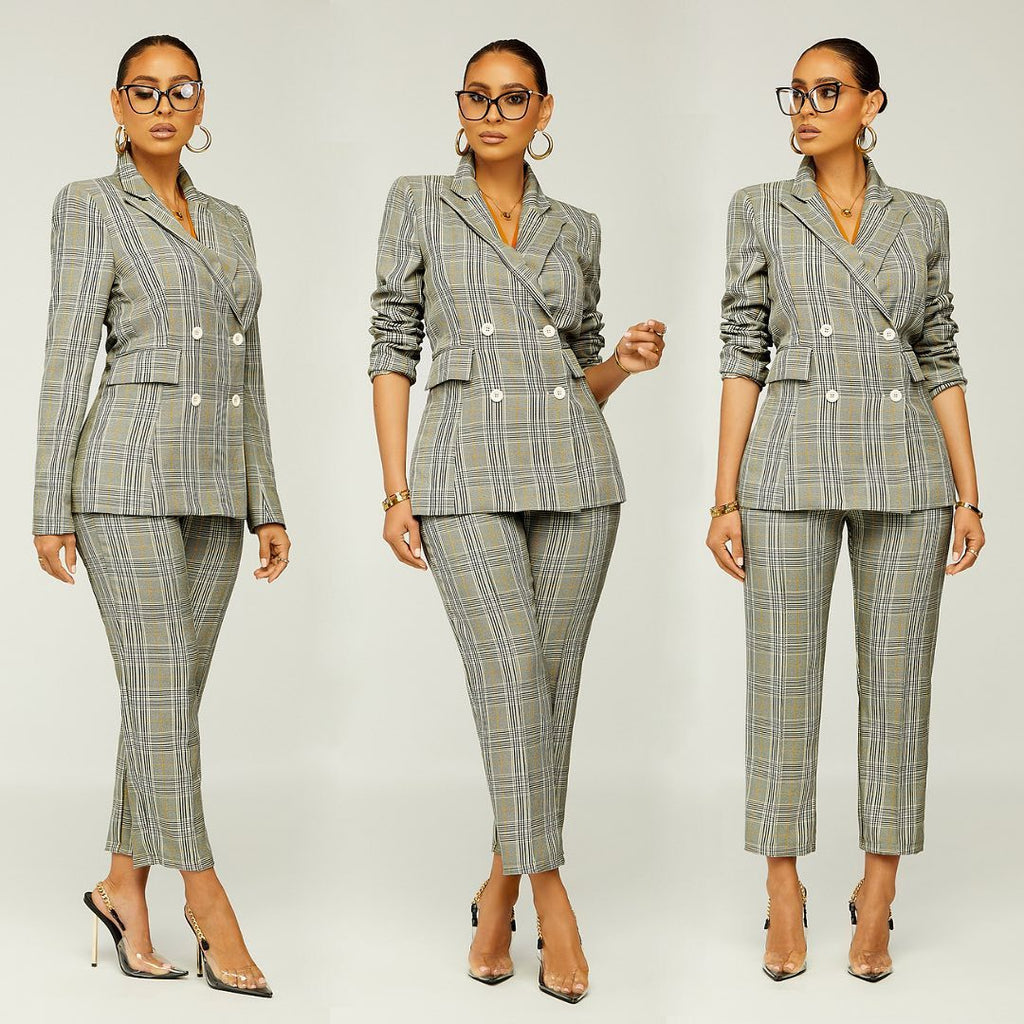 Spring Elegant Slim Plaid Business Suit