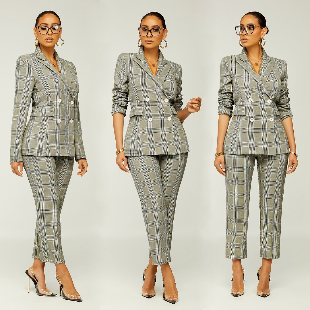 Spring Elegant Slim Plaid Business Suit