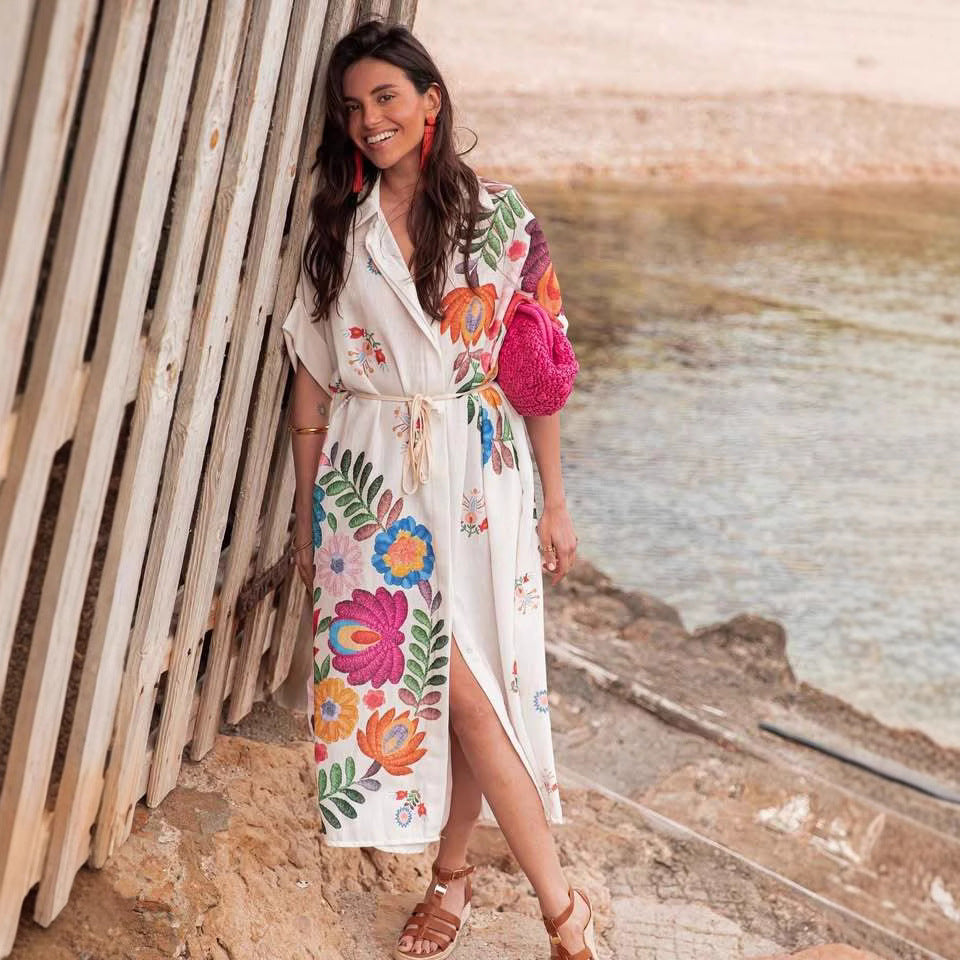 Women's Printing Loose Casual Beach Dress Seaside Vacation Robe