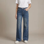 Simple All Match Three Color Slimming Loose Straight Washed Women Denim Pants