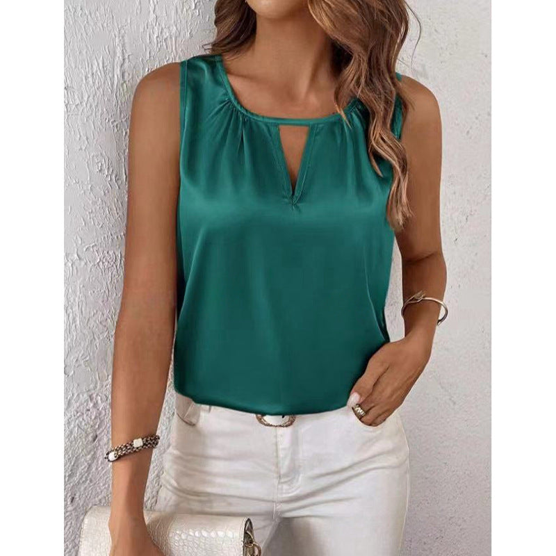 Women's Satin Pleated Sleeveless Top