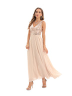 Women's Sequin Chiffon V-Neck Evening Maxi Dress