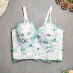 Women’s Floral Embroidered Sequin Sweetheart Crop Top