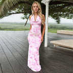 Women's Women Clothing Sexy Sweet Dress Summer Swing Collar Halter Backless Design Dress