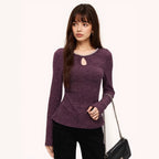 Women's Purple Rhinestone Long Sleeve Top