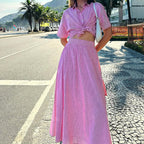 Women's Striped Shirtdress Lightly Vacation Coordinated Two-Piece Set